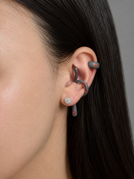 Ear Cuff - TeeCuff SETA Fiori Rosso Amaranto