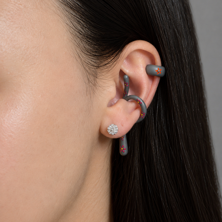 Ear Cuff - TeeCuff SETA Fiori Rosso Amaranto