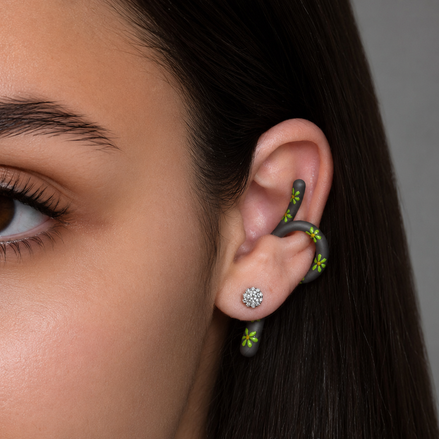 Ear Cuff - TeeCuff SETA Fiori Verde Acido
